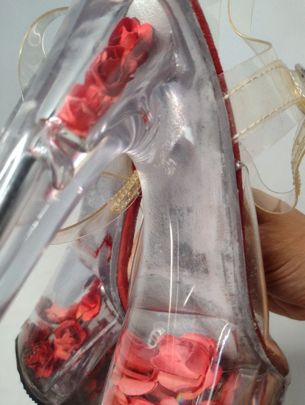 Pleaser Adore 708FL Women's Heel Platform Ankle Strap Red Clear Shoes 5 A10